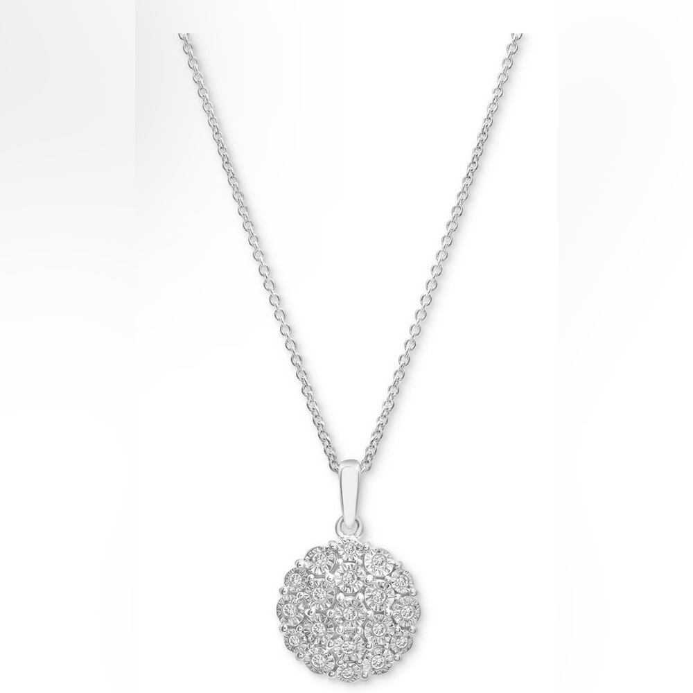 Round Diamond Pavé 1/10 Carat Pendant and Sterling Silver Necklace NWT